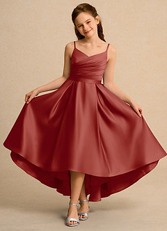 Azazie Sweets Junior Formal vestidos de niña de las flores Vestido de Terracota de Satin Mate de Corte En A con Plisado image4