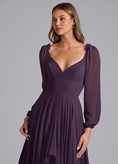 Azazie Karan Bridesmaid Dresses Plum A-Line Long Sleeve Chiffon Dress image6