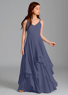 Azazie Karan Junior Robe Trapèze en Mousseline de soie Bleu Orageux image3