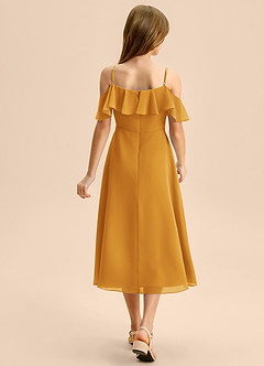 Azazie Kamilla Junior Butterscotch A-Line Off the Shoulder Chiffon Dress image2