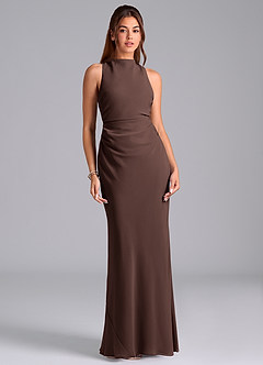 Azazie Evadne Bridesmaid Dresses Ganache Sheath Pleated Chiffon Dress image3
