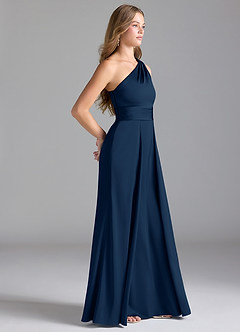 Azazie Dallas Bridesmaid Dresses Dark Navy A-Line One Shoulder Stretch Satin Dress image4