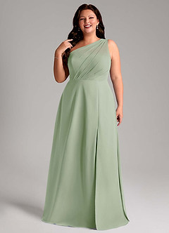 Azazie Phaedra Bridesmaid Dresses Dusty Sage A-Line One Shoulder Chiffon Dress image11