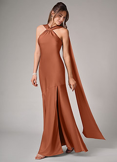 Azazie Kinsley Bridesmaid Dresses Cedar Rose Mermaid Side Slit Stretch Satin Dress image4