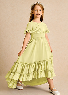 Azazie Kass Flower Girl Dresses Lemon Sorbet A-Line Pleated Chiffon Dress image1