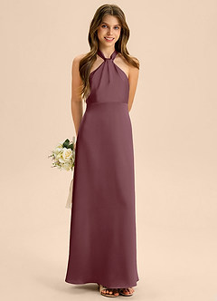 Azazie Beah Junior Sangria A-Line Pleated Stretch Satin Dress image4