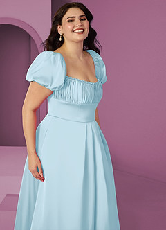 Barbie ♥ Azazie Bridesmaid Dresses Sky Blue A-Line Ruched Stretch Satin Dress image10