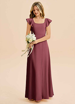 Azazie Bondi Junior Merlot A-Line Side Slit Stretch Satin Dress image5