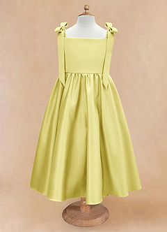 Azazie Chelsie Flower Girl Dresses Lemon Sorbet A-Line Bow Matte Satin Dress image5
