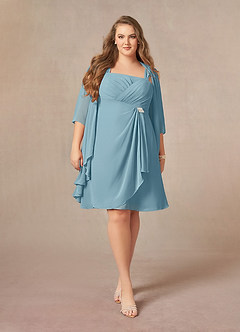 Azazie Olivia Mother of the Bride Dresses Moody Blue A-Line Square Neckline Pleated Chiffon Dress image7