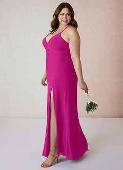 Azazie Becca Bridesmaid Dresses Fuchsia Sheath V-Neck Chiffon Dress image9