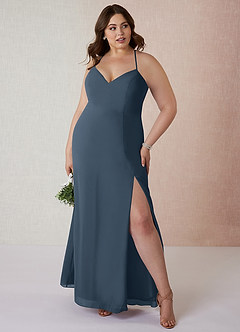 Azazie Manila Vestidos de damas de honor Vestido de Neptuno de Gasa de Corte Recto con Cuello en V image7