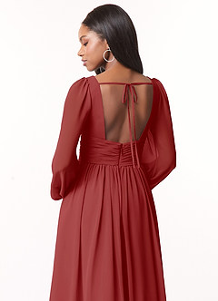 Azazie Norah Bridesmaid Dresses Rust A-Line V-Neck Long Sleeve Chiffon Dress image3