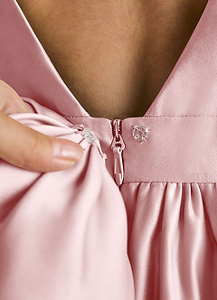 Azazie Mimia Blumenmädchenkleider A-Linie Schleifen Matte Satin Kleid Puderrosa image5