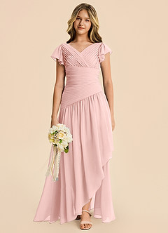 Azazie Pia Junior Powder Pink A-Line Pleated Chiffon Dress image6