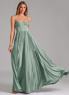 Azazie Akiko At-home Try On Dresses Agave A-Line Sweetheart Neckline Stretch Satin Dress image5