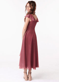 Azazie Posie Junior Merlot A-Line Ruched Chiffon Dress image2