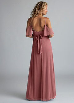 Azazie Fiena Bridesmaid Dresses Desert Rose A-Line V-neck Ruched Mesh Dress image3