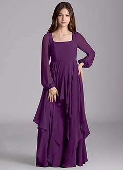 Azazie Clara Junior Abito A-Line in Chiffon Blusa Uva image5