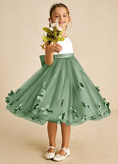 Azazie Sprout vestidos de niña de las flores Vestido de Matcha de Tul de Corte En A con Lazo image2