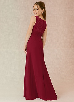 Azazie Snow Junior Burgundy A-Line Lace Chiffon Dress image2