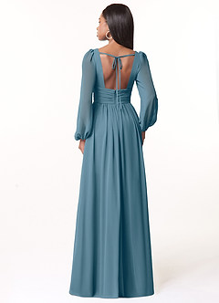 Azazie Norah Bridesmaid Dresses Bermuda A-Line V-Neck Long Sleeve Chiffon Dress image2