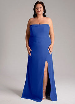 Azazie Leonis Vestidos de damas de honor Vestido de Azul Real de Gasa de Corte Recto Convertible con Sin tirantes image11