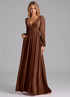 Azazie Norah Robes de demoiselle d'honneur Robe Trapèze en velours Manche longue Ombre image1