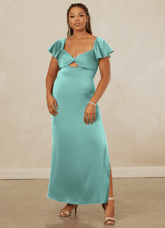 Christian Siriano Bridal for Azazie 1005 Bridesmaid Dresses Aqua Sheath Sweetheart Neckline Stretch Satin Dress image9