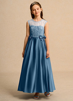 Azazie Candy Girl vestidos de niña de las flores Vestido de Bermudas de Satin Mate de Princesa con Lazo image6