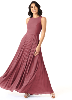 Azazie Lindie Bridesmaid Dresses Merlot A-Line Scoop Pleated Chiffon Dress image3