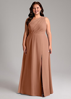 Azazie Phaedra Robes de demoiselle d'honneur Robe Trapèze en Mousseline de soie Ue épaule Bronze image9
