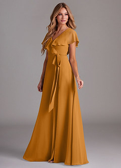 Azazie Lainey Bridesmaid Dresses Butterscotch A-Line with Pockets Chiffon Dress image5