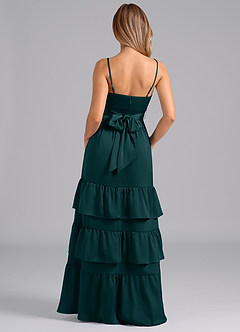 Azazie Nathalia Bridesmaid Dresses Pine A-Line Pleated Stretch Satin Dress image6