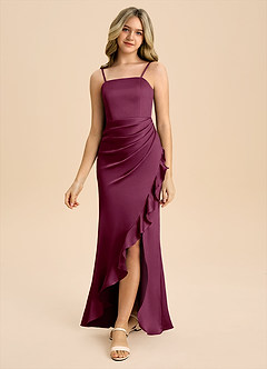 Azazie Buzzy Junior Mulberry Sheath Pleated Stretch Satin Dress image5