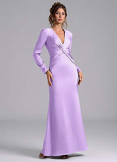 Azazie Tria Bridesmaid Dresses Lilac Mermaid Long Sleeve Stretch Satin Dress image1