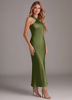 Azazie Doretta Bridesmaid Dresses Olive Mermaid Pleated Stretch Satin Dress image3