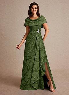 Azazie Branford Abiti per la Madre della Sposa Abito A-Line in Burnout Floreale Plissettato Oliva image4