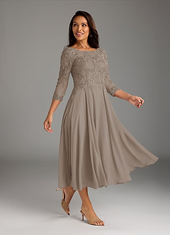 Azazie Marge Mother of the Bride Dresses Taupe A-Line Scoop Lace Chiffon Dress image1