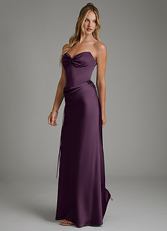 Azazie Natasha Bridesmaid Dresses Plum Mermaid Corset Stretch Satin Dress image6