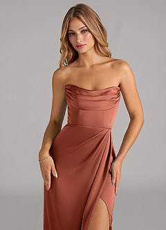 Azazie Johana Bridesmaid Dresses Clay Mermaid Off the Shoulder Stretch Satin Convertible Dress image2