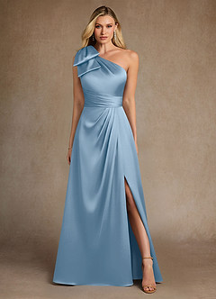 Azazie Easton Abiti per la Madre della Sposa Abito A-Line in Raso Elasticizzato Monospalla Azzurro Polvere image1