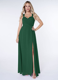 Azazie Nahrin Bridesmaid Dresses Dark Green A-Line V-Neck Pleated Chiffon Dress image1