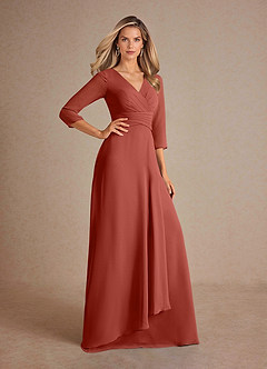 Azazie Mayfield Kleider für die Brautmutter A-Linie Plissee Chiffon Kleid Terrakotta image4
