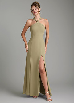 Azazie Rue Bridesmaid Dresses Moss Green A-Line Halter Chiffon Dress image4