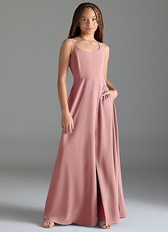 Azazie Moira Junior Abito A-Line in Chiffon Con Tasche Rosa Polverosa image1