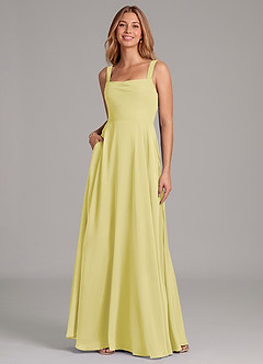 Azazie Shaude Vestidos de damas de honor Vestido de Sorbete De Limón de Gasa de Corte en A con Plisado image3