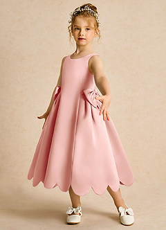 Azazie Macaroon Final Sale Blushing Pink Ball-Gown Bow Matte Satin Dress image5