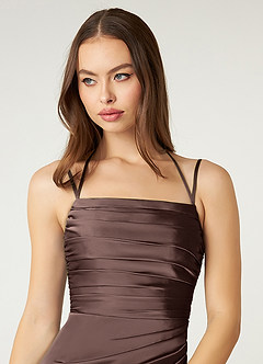 Azazie Desi Bridesmaid Dresses Ganache Sheath Halter Corset Stretch Satin Dress image6