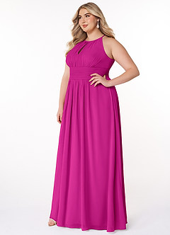 Azazie Bonnie Abiti da Damigella Abito A-Line in Chiffon Increspato con Schiena a Chiave Fucsia image8